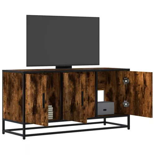 vidaXL füstös tölgy színű szerelt fa és fém TV-szekrény 100x35x50 cm