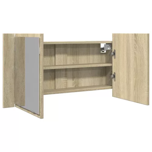 vidaXL sonoma tölgy színű szerelt fa LED-es tükörszekrény 90x12x45 cm