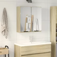   vidaXL sonoma tölgy színű fa tükrös fürdőszobaszekrény 64,5x20x66,5cm