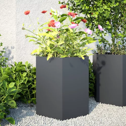 vidaXL kerti ültetőgépek 2 db antracit hatszög 46x40x45 cm acél
