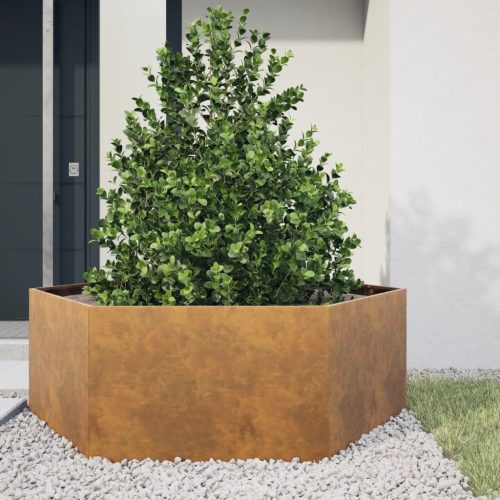 vidaXL hatszögű corten acél kerti növénytartó 138 x 120 x 45 cm