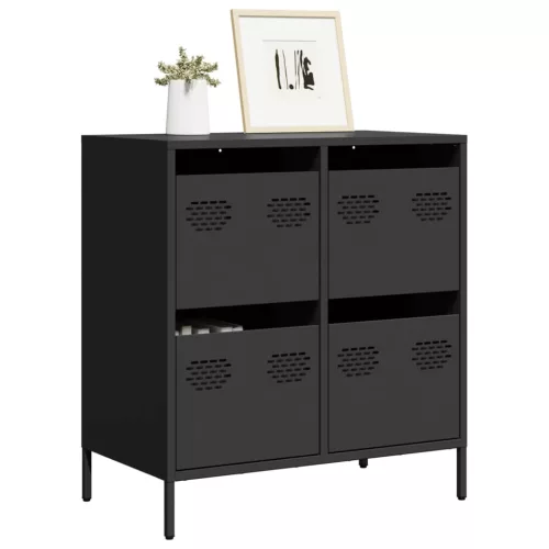 vidaXL fekete hidegen hengerelt acél tálalószekrény 68,5x39x72 cm