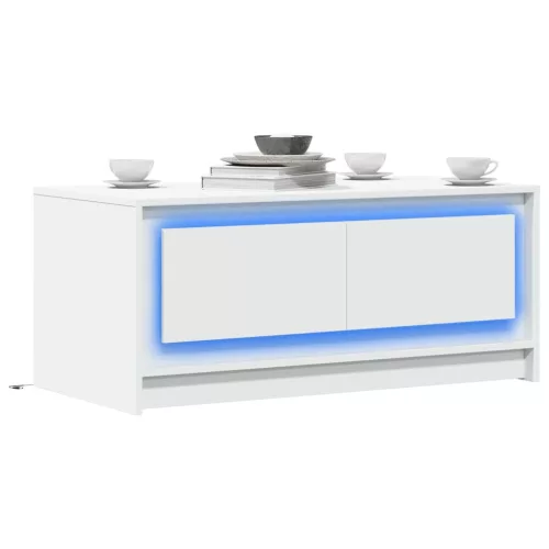 vidaXL fehér szerelt fa dohányzóasztal LED-lámpákkal