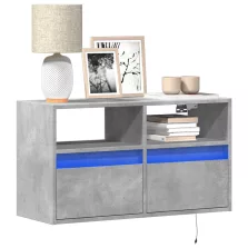   vidaXL betonszürke falra szerelhető TV-szekrény LED-del 80x31x45 cm