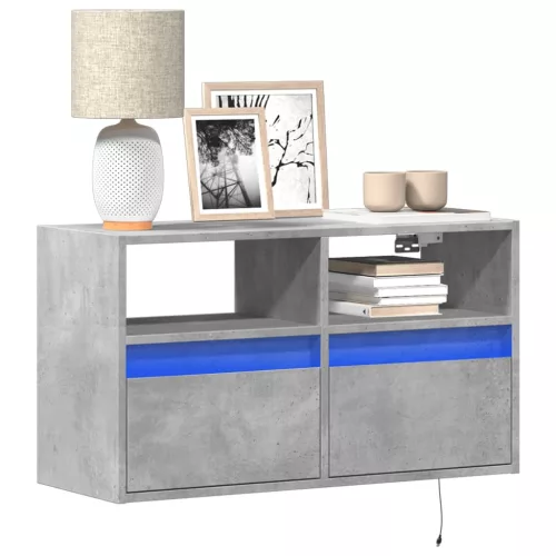 vidaXL betonszürke falra szerelhető TV-szekrény LED-del 80x31x45 cm