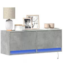   vidaXL betonszürke falra szerelhető TV-szekrény LED-del 100x31x35 cm