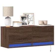   vidaXL barna tölgyszínű fali TV-szekrény LED-del 100x31x35 cm