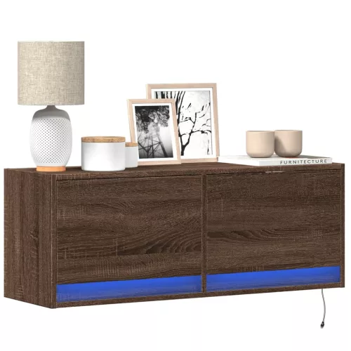 vidaXL barna tölgyszínű fali TV-szekrény LED-del 100x31x35 cm