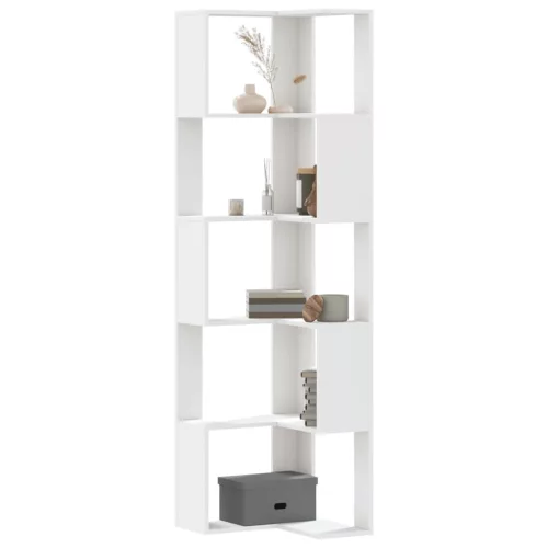 vidaXL 5 szintes fehér szerelt fa sarok könyvespolc 50 x 50 x 179 cm