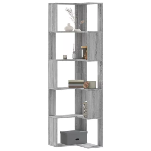 vidaXL 5 szintes szürke szerelt fa sarok könyvespolc 50 x 50 x 179 cm