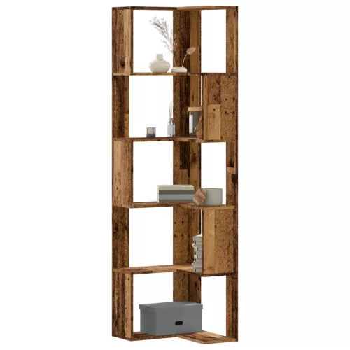 vidaXL 5 szintes antik fa szerelt fa sarok könyvespolc 50 x 50 x 179cm