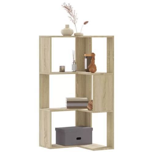 vidaXL 3 szintes sonoma tölgy szerelt fa sarok könyvespolc 50x50x102cm