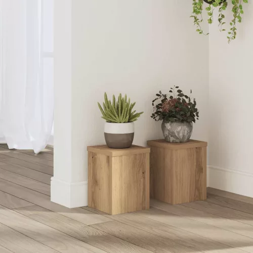 vidaXL 2 db kézműves tölgy szerelt fa növénytartó állvány 15x15x20 cm
