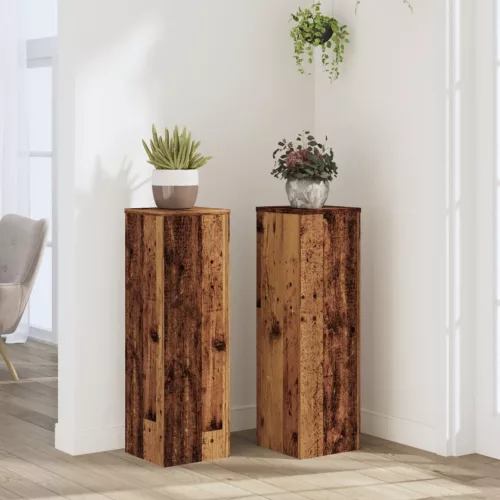 vidaXL 2 db antik fa színű szerelt fa növénytartó állvány 25x25x80 cm
