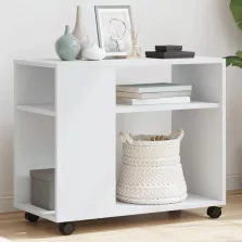   vidaXL fehér szerelt fa kisasztal kerekekkel 70 x 35 x 60 cm