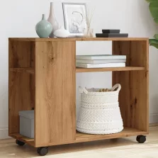   vidaXL kézműves tölgy színű szerelt fa görgős kisasztal 70x35x60 cm