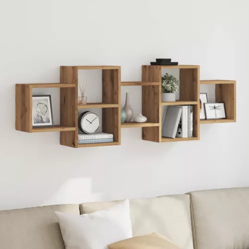 vidaXL kézműves tölgy színű szerelt fa fali polc 129 x 18 x 42 cm