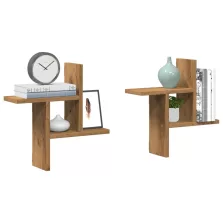   vidaXL 2 db kézműves tölgy színű szerelt fa fali polc 38 x 12 x 38 cm