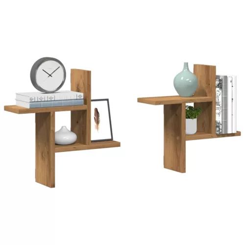 vidaXL 2 db kézműves tölgy színű szerelt fa fali polc 38 x 12 x 38 cm