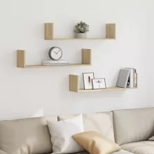  vidaXL 3 db sonoma tölgy színű szerelt fa fali polc 80 x 18 x 18 cm