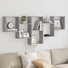 vidaXL betonszürke szerelt fa fali polc 159 x 18 x 66 cm