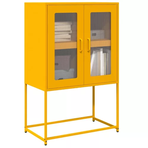 vidaXL Highboard Mustársárga 68x39x107 cm Acél