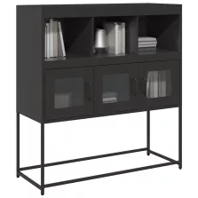   vidaXL fekete hidegen hengerelt acél tálalószekrény 100,5x39x107 cm