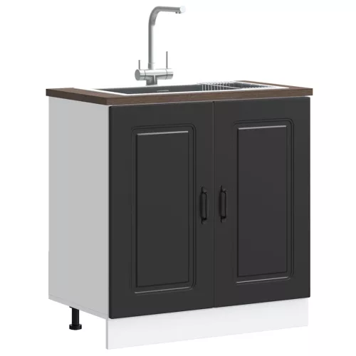 vidaXL Mosogató aljzat szekrény Kalmar fekete 80x46x81,5 cm műanyag fa