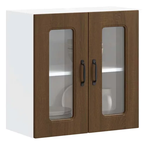 vidaXL Konyhai fali szekrény üvegajtóval Kalmar barna tölgy színű műfa