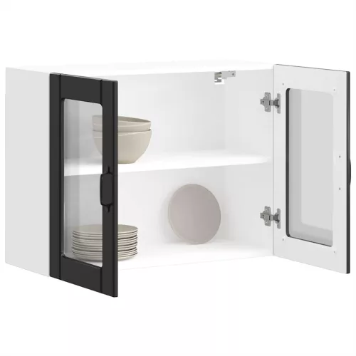 vidaXL Konyhai fali szekrény üvegajtóval Lucca fekete színű fűrészáru