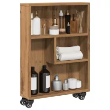   vidaXL kézműves tölgy színű szerelt fa keskeny tárolókocsi 48x13x68 cm
