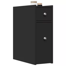   vidaXL fekete szerelt fa keskeny fürdőszobaszekrény kerekekkel