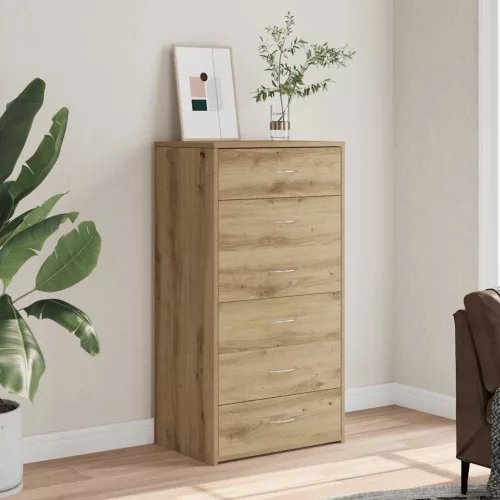 vidaXL tálalószekrény 6 fiókkal Kézműves tölgy 50x34x96 cm műszaki fa