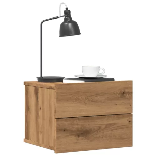 vidaXL 2 db kézműves tölgy fali szerelhető éjjeliszekrény 40x32x30 cm