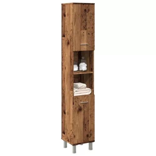 vidaXL Fürdőszobaszekrény Régi fa 30x30x179 cm Gépelt fa
