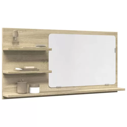vidaXL sonoma tölgy szerelt fa tükrös fürdőszobaszekrény 90x11x45 cm