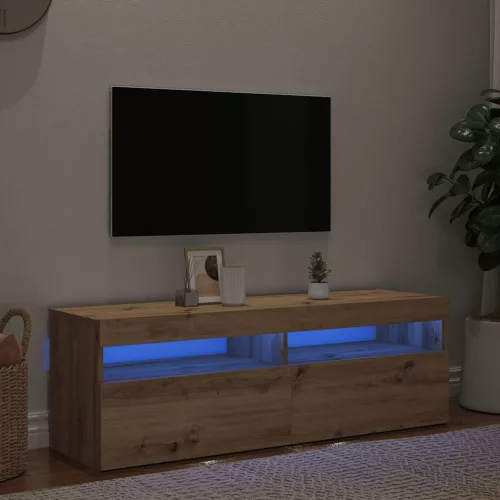 vidaXL kézműves tölgy szerelt fa TV-szekrény LED-ekkel 120x35x40 cm