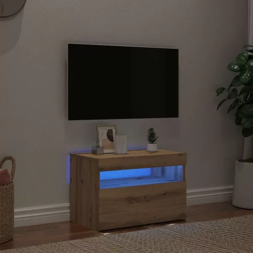vidaXL kézműves tölgy szerelt fa TV-szekrény LED-ekkel 60x35x40 cm