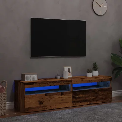 vidaXL 2 db antik fa színű szerelt fa TV-szekrény LED-lámpákkal