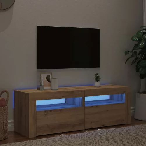 vidaXL kézműves tölgy szerelt fa TV-szekrény LED-ekkel 120x35x40 cm
