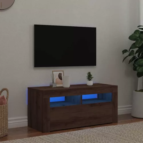 vidaXL kézműves tölgy szerelt fa TV-szekrény LED-ekkel 90x35x40 cm