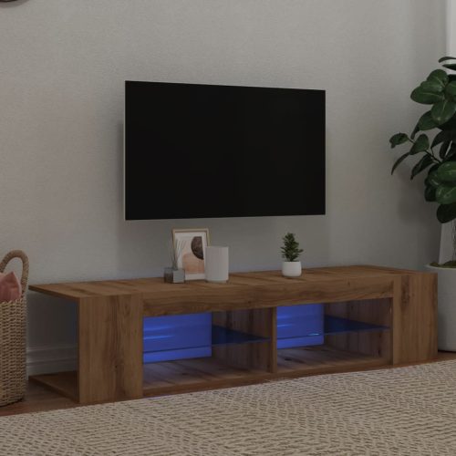 vidaXL kézműves tölgy szerelt fa TV-szekrény LED-ekkel 135x39x30 cm