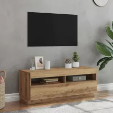   vidaXL kézműves tölgy szerelt fa TV-szekrény LED-ekkel 100x35x40 cm