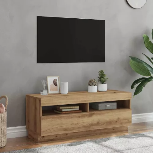 vidaXL kézműves tölgy szerelt fa TV-szekrény LED-ekkel 100x35x40 cm