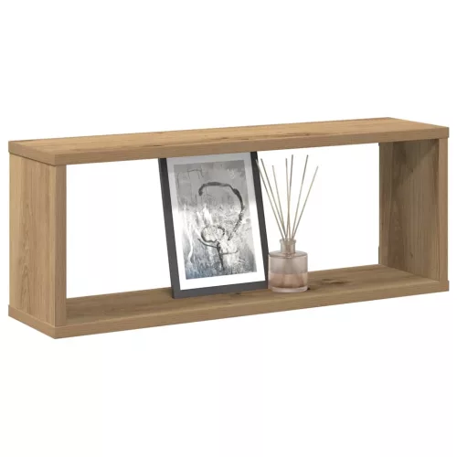 vidaXL 2 db kézműves tölgyszínű szerelt fa fali kockapolc 60x15x23 cm