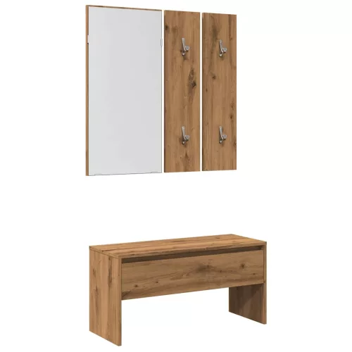 vidaXL kézműves tölgy színű szerelt fa előszobai bútorszett