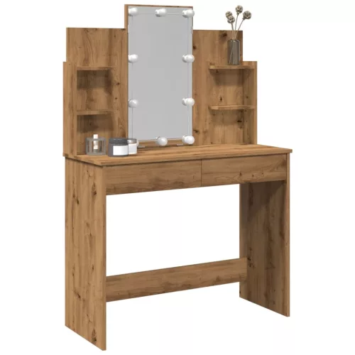vidaXL kézműves tölgy színű fésülködőasztal LED-del 96x40x142 cm