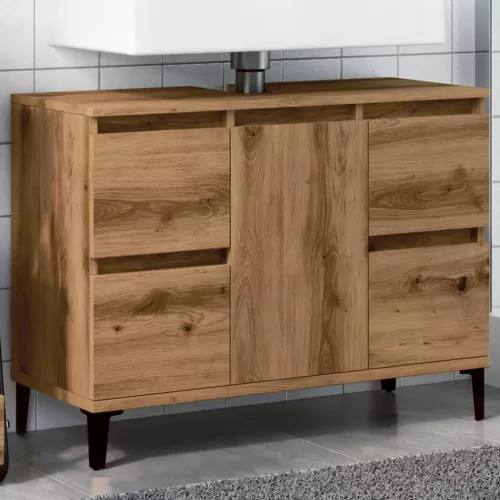 vidaXL kézműves tölgy színű szerelt fa mosdószekrény 80 x 33 x 60 cm