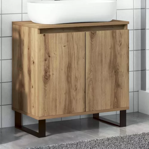 vidaXL kézműves tölgy színű szerelt fa fürdőszobaszekrény 58x33x60 cm