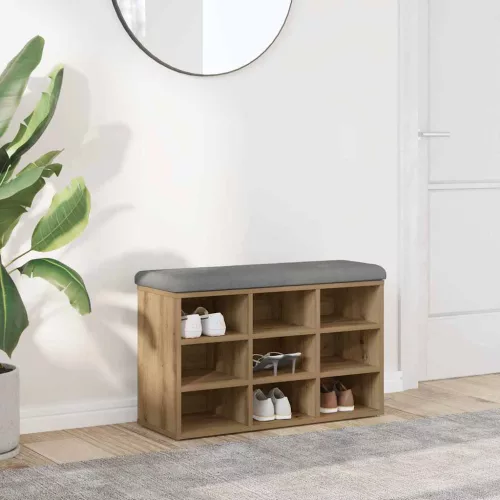 vidaXL kézműves tölgy szerelt fa cipőtároló pad 82x32x50 cm